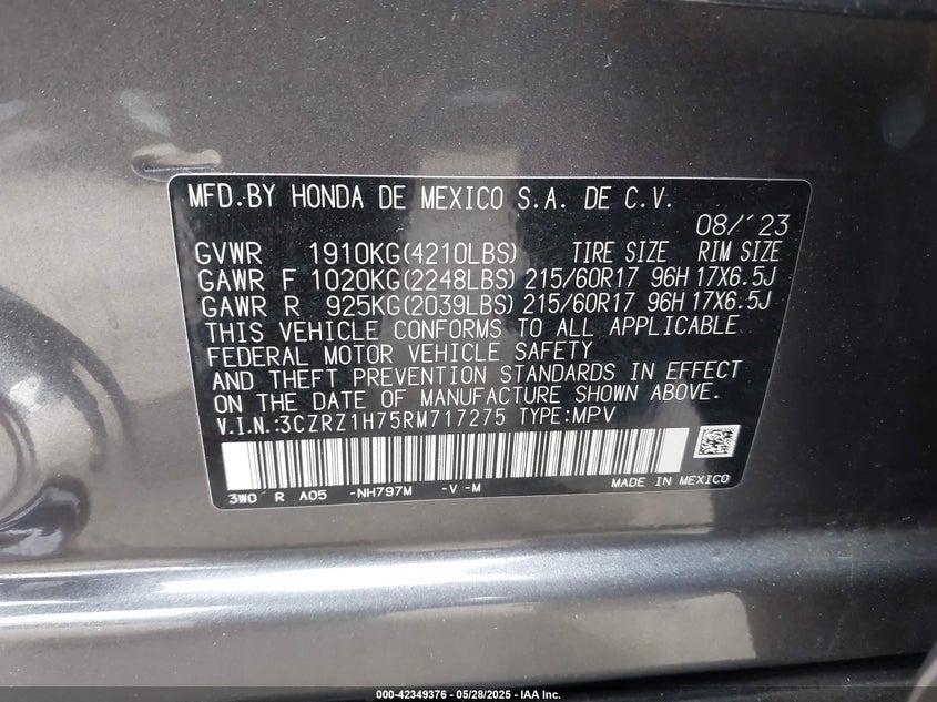 2024 HONDA HR-V 2WD EX-L/2WD EX-L W/O BSI - 3CZRZ1H75RM717275