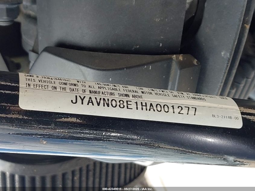 2017 Yamaha Scr950 VIN: JYAVN08E1HA001277 Lot: 42349515