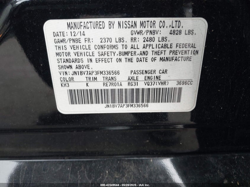 2015 INFINITI Q50 PREMIUM - JN1BV7AP3FM336566