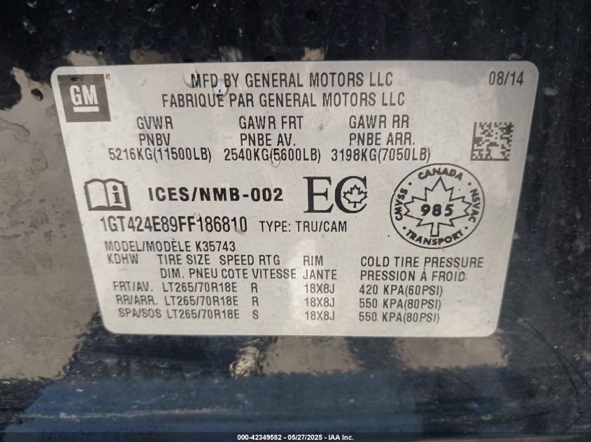 2015 GMC Sierra 3500Hd Denali VIN: 1GT424E89FF186810 Lot: 42349582