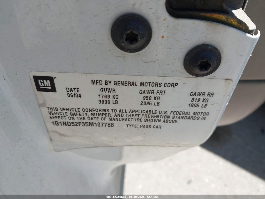 2005 Chevrolet Classic VIN: 1G1ND52F35M107786 Lot: 42349693