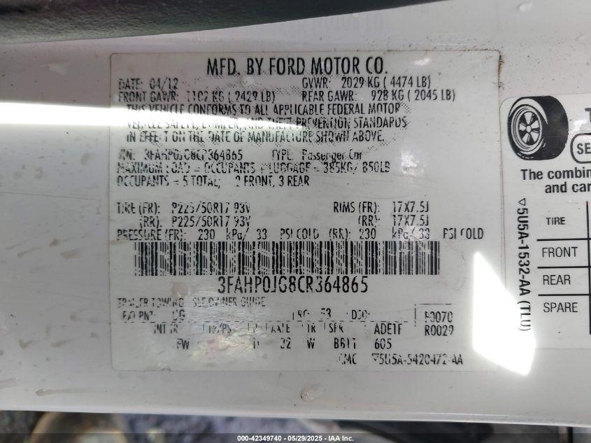 2010 Ford Fusion Sel VIN: 3FAHP0JA8AR237817 Lot: 42349740