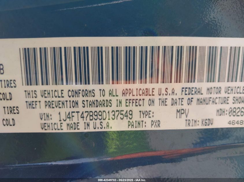 2009 Jeep Compass Sport VIN: 1J4FT47B99D137549 Lot: 42349783