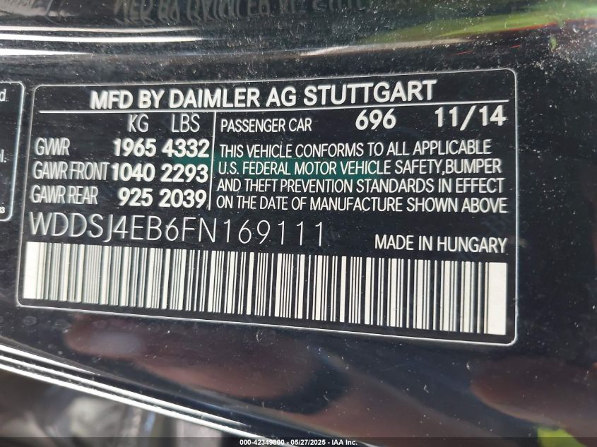 2015 Mercedes-Benz Cla 250 VIN: WDDSJ4EB6FN169111 Lot: 42349800