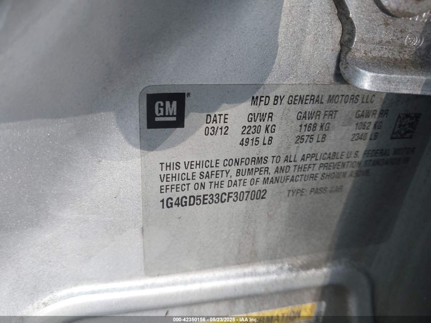 2012 Buick Lacrosse Premium 1 Group VIN: 1G4GD5E33CF307002 Lot: 42350156