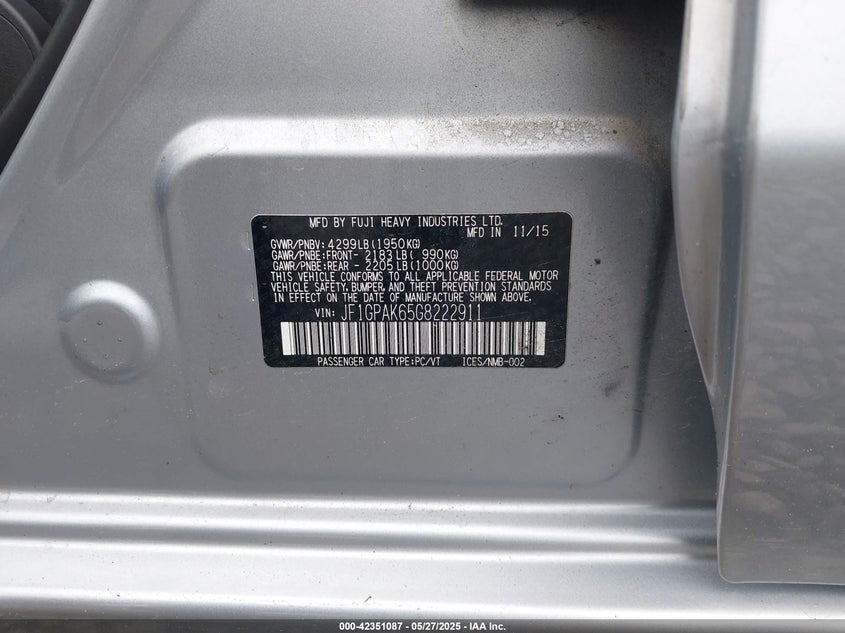 2016 SUBARU IMPREZA 2.0I LIMITED - JF1GPAK65G8222911