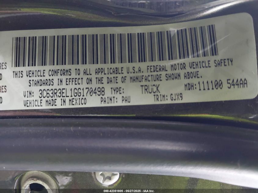 2016 Ram 3500 Laramie VIN: 3C63R3EL1G6170498 Lot: 42351805