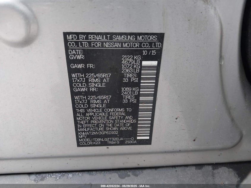 2016 NISSAN ROGUE SV - KNMAT2MV3GP611932