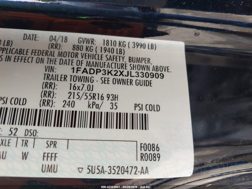 2018 FORD FOCUS SE - 1FADP3K2XJL330909