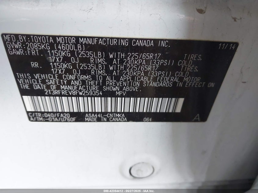 2015 TOYOTA RAV4 XLE - 2T3RFREV8FW259354