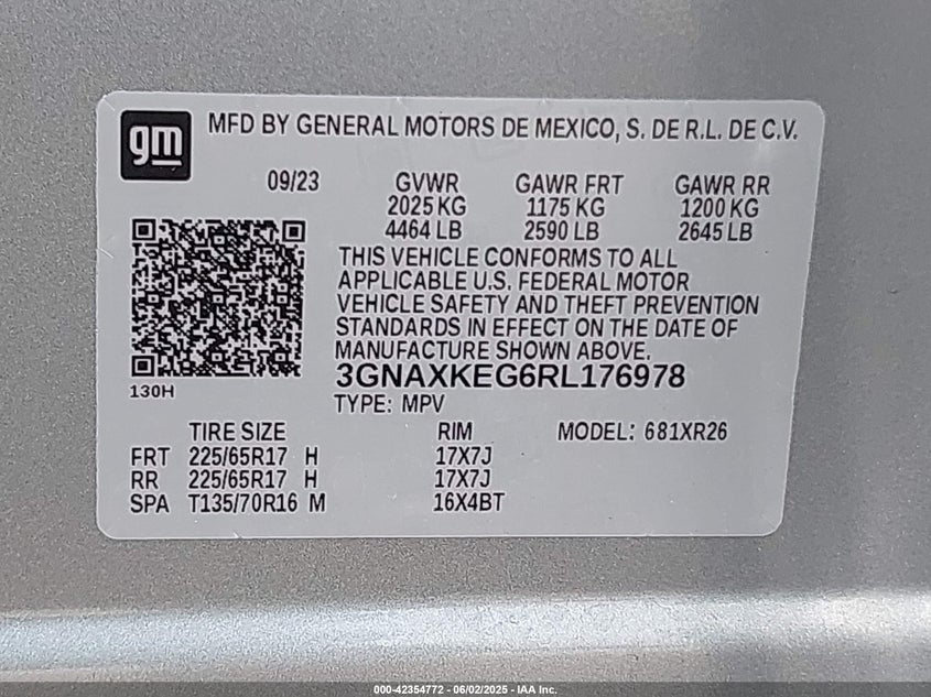 2024 CHEVROLET EQUINOX VIN: 3GNAXKEG6RL176978