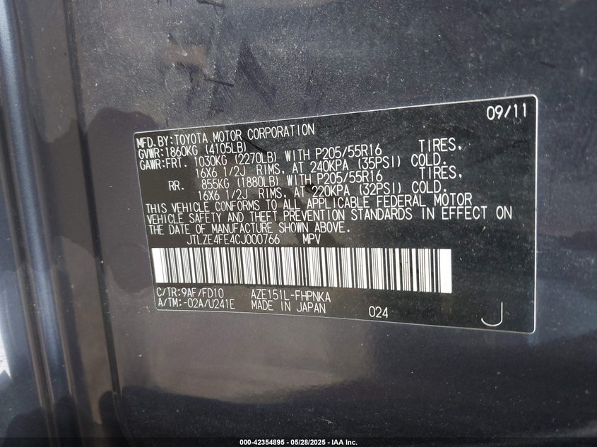 2012 SCION XB VIN: JTLZE4FE4CJ000766