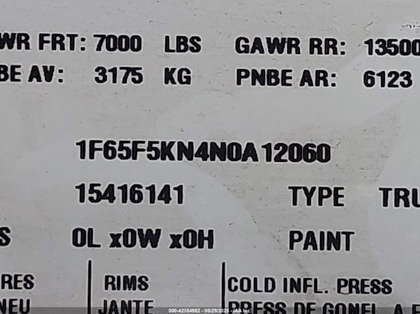 2022 Ford F-59 Commercial Stripped VIN: 1F65F5KN4N0A12060 Lot: 42354982