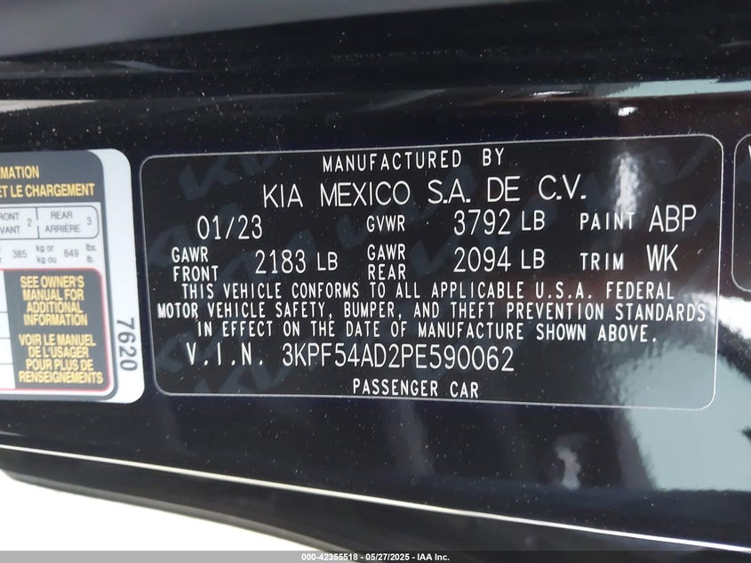 2023 KIA FORTE 2L I4   N(VIN: 3KPF54AD2PE590062