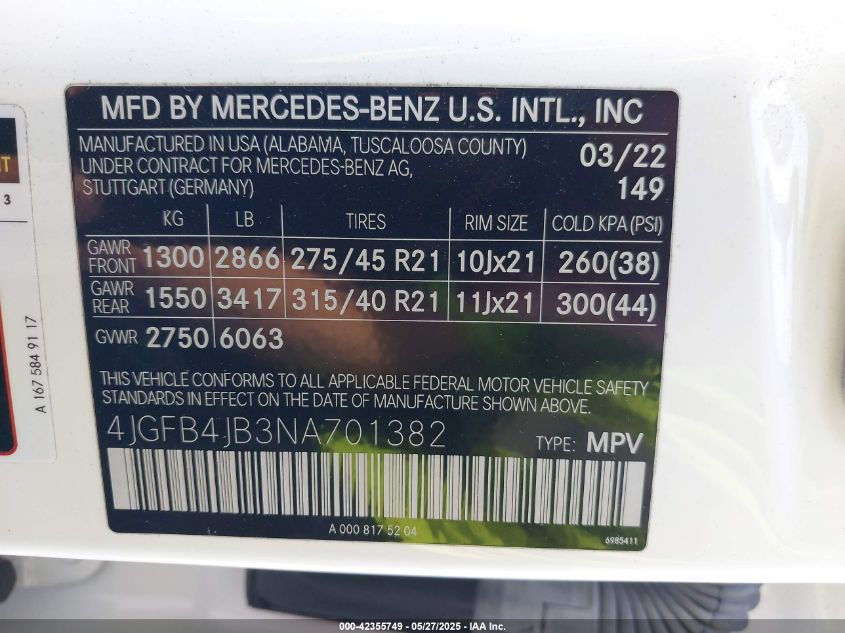 2022 Mercedes-Benz GLE-Class - 4JGFB4JB3NA701382