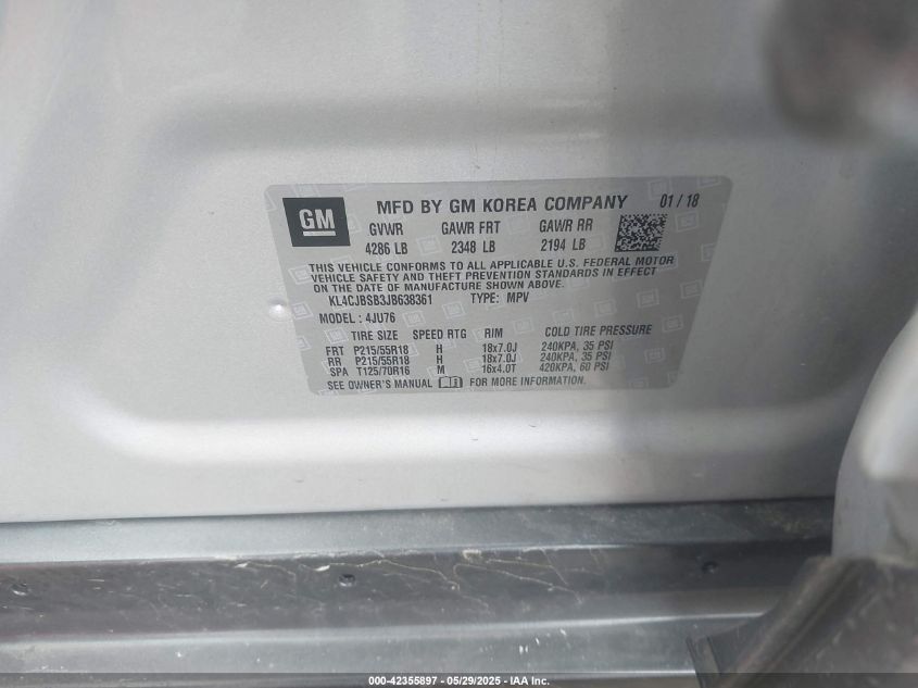 2018 Buick Encore Preferred Ii VIN: KL4CJBSB3JB638361 Lot: 42355897