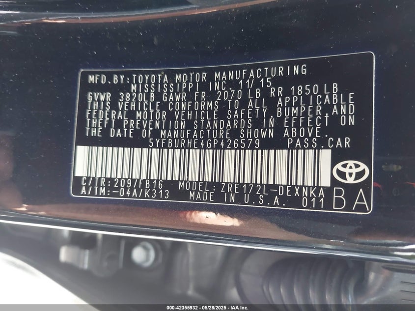 2016 TOYOTA COROLLA LE - 5YFBURHE4GP426579