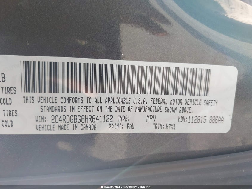 2017 DODGE GRAND CARAVAN SE - 2C4RDGBG6HR641122