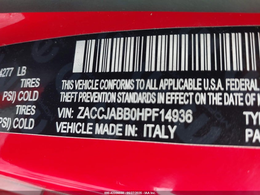 2017 JEEP RENEGADE ALTITUDE FWD - ZACCJABB0HPF14936