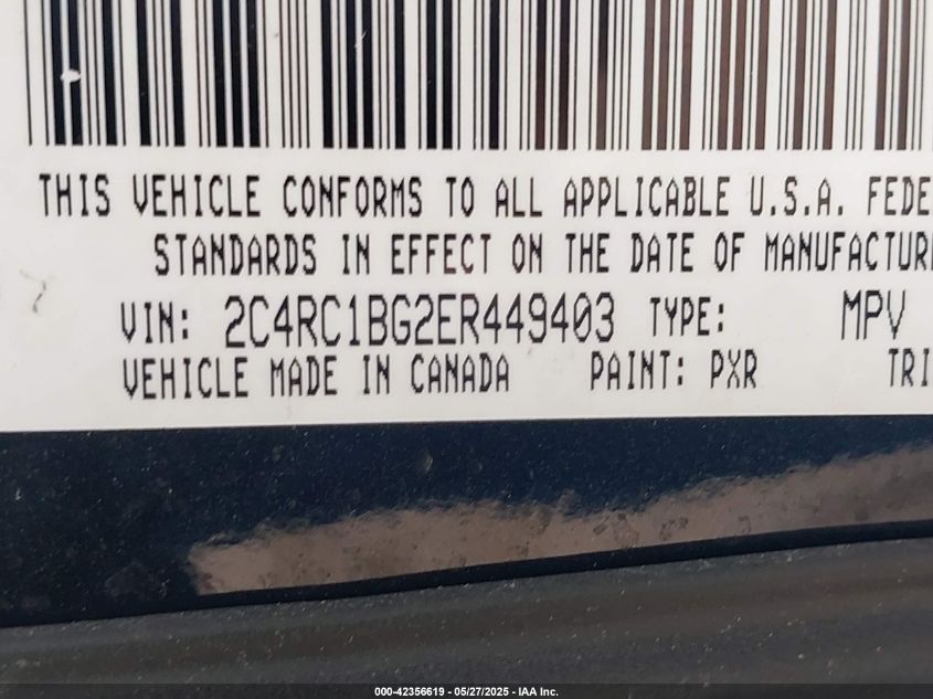 2014 Chrysler Town & Country Touring VIN: 2C4RC1BG2ER449403 Lot: 42356619