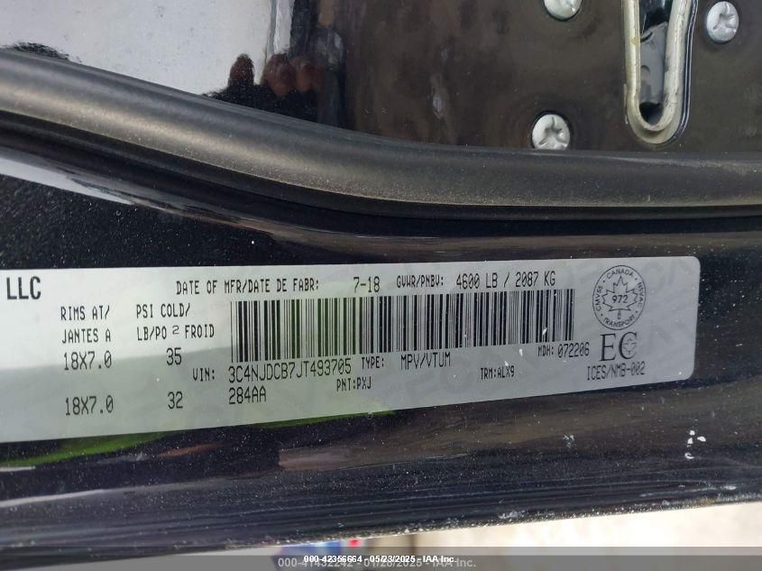 2018 Jeep Compass Limited VIN: 3C4NJDCB7JT493705 Lot: 42356664