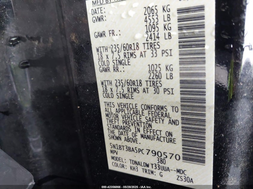 VIN 5N1BT3BA5PC790570 2023 NISSAN ROGUE SV FWD