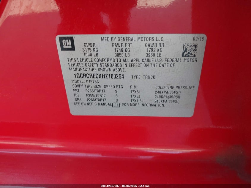 2017 CHEVROLET SILVERADO 1500 1LT - 1GCRCRECXHZ100264