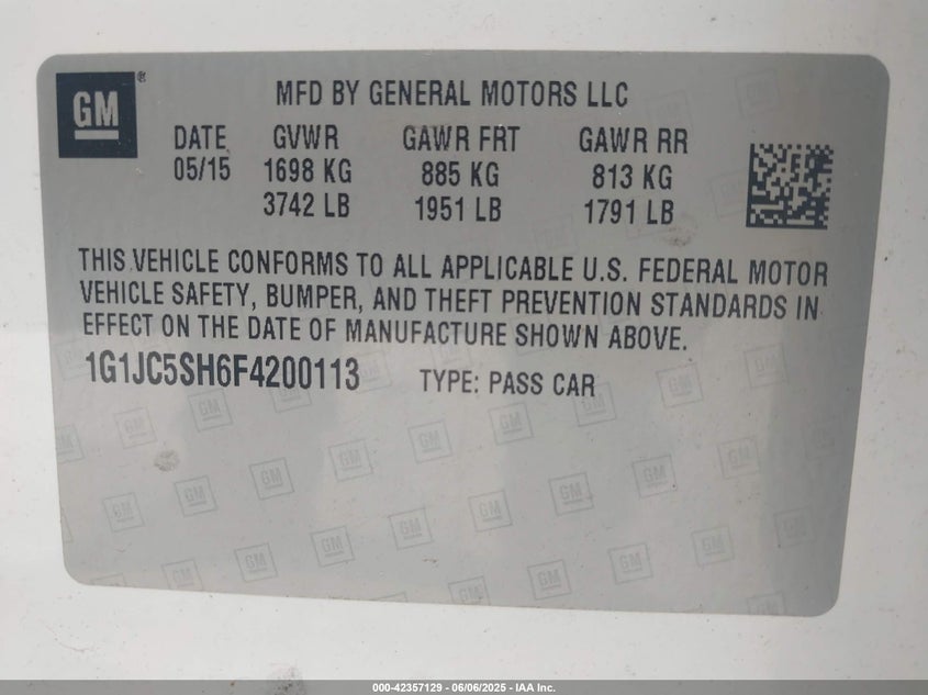 2015 CHEVROLET SONIC LT - 1G1JC5SH6F4200113