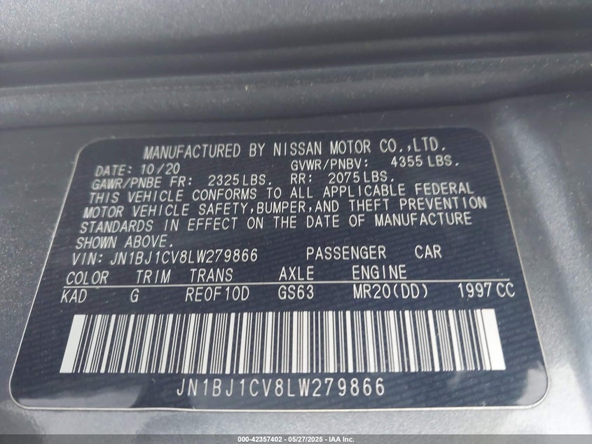 2020 NISSAN ROGUE SPORT S FWD XTRONIC CVT - JN1BJ1CV8LW279866