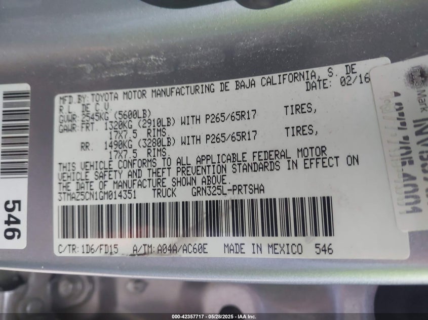 2016 TOYOTA TACOMA TRD SPORT - 3TMAZ5CN1GM014351