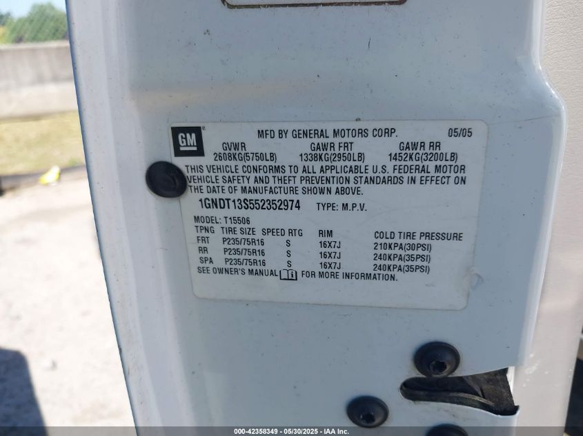 2005 Chevrolet Trailblazer VIN: 1GNDT13F552352974 Lot: 42358349