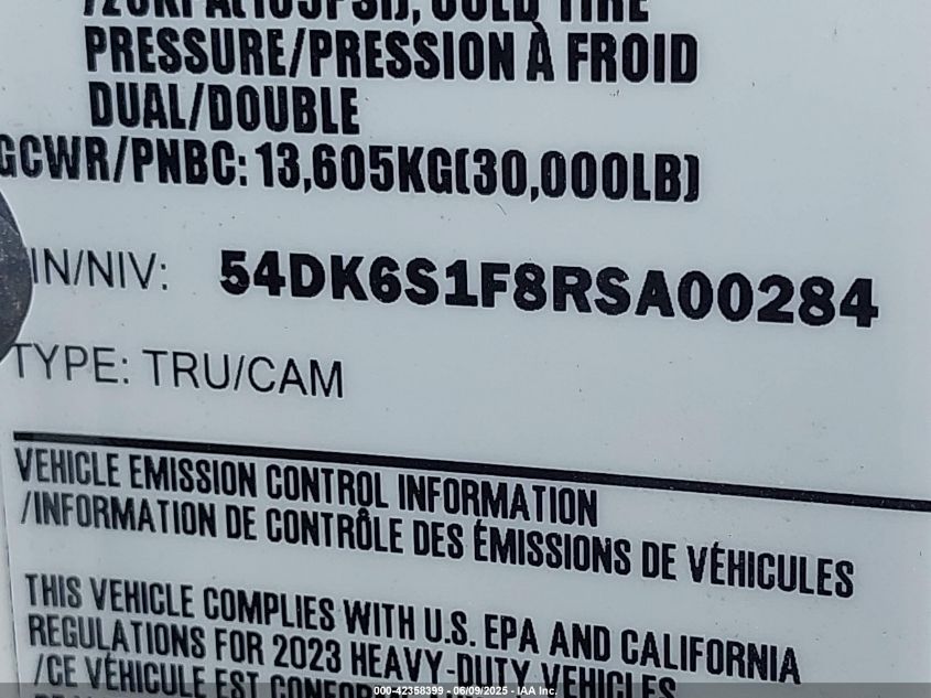 2024 Isuzu Ftr VIN: 54DK6S1F8RSA00284 Lot: 42358399