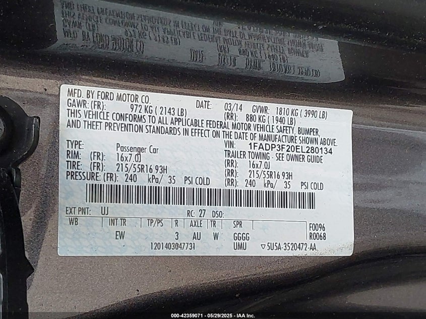 2014 FORD FOCUS SE - 1FADP3F20EL280134