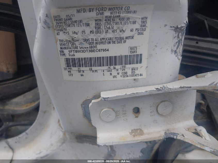 2011 Ford F-350 Lariat VIN: 1FT8W3DT3BEC67954 Lot: 42359228