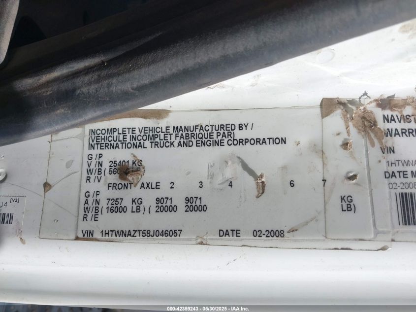 2008 International 7000 7500 VIN: 1HTWNAZT58J046057 Lot: 42359243