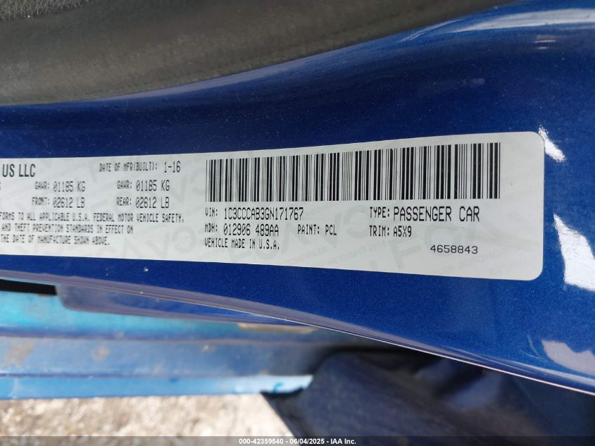 2016 CHRYSLER 200 LIMITED - 1C3CCCAB3GN171767