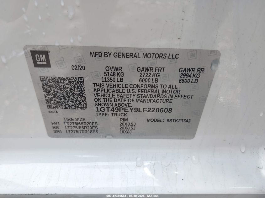 2020 GMC Sierra - 1GT49PEY9LF220608
