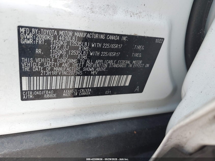 2022 TOYOTA RAV4 LE - 2T3H1RFV1NC207945