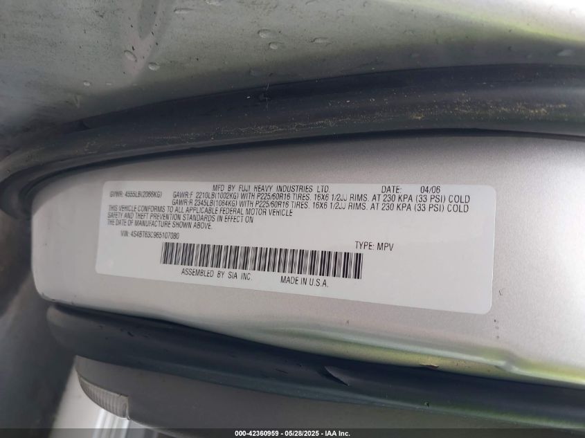 2006 Subaru Baja Turbo VIN: 4S4BT63C965107080 Lot: 42360959