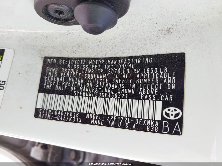 2016 TOYOTA COROLLA LE - 5YFBURHE3GP460321