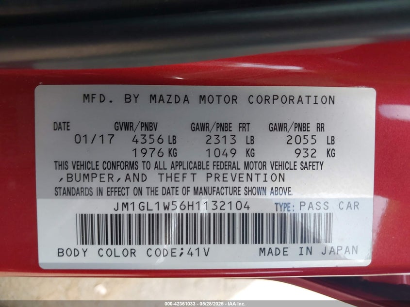 VIN JM1GL1W56H1132104 2017 MAZDA MAZDA6 GRAND TOURING