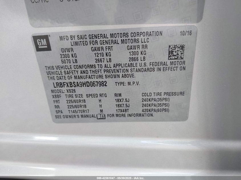 2017 Buick Envision Essence VIN: LRBFXBSA9HD067982 Lot: 42361047