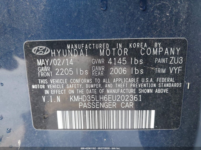 2014 HYUNDAI ELANTRA GT VIN: KMHD35LH6EU202361