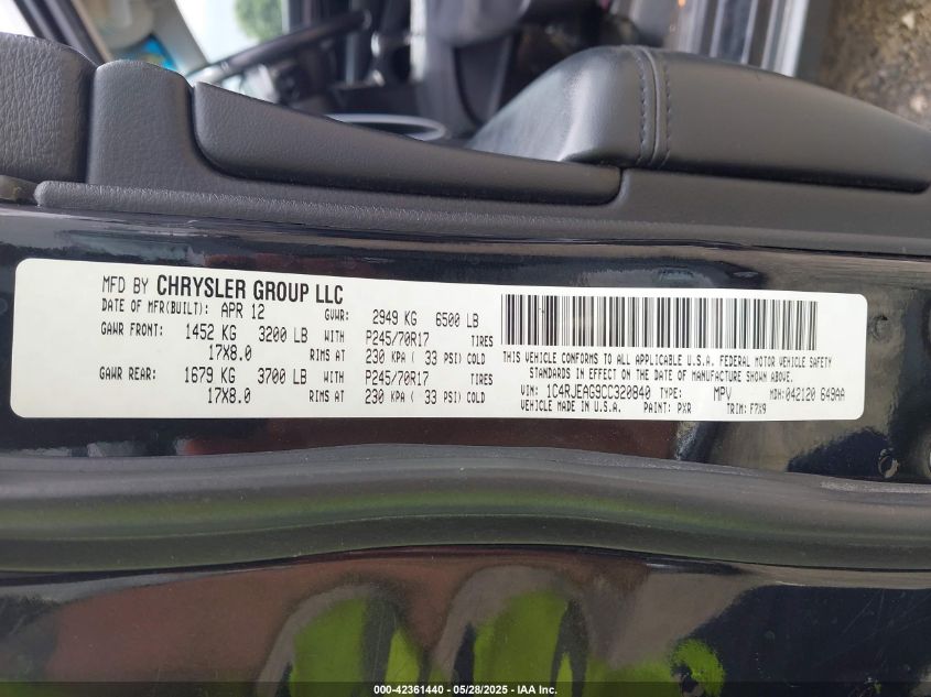 2012 Jeep Grand Cherokee Laredo VIN: 1C4RJEAG9CC320840 Lot: 42361440