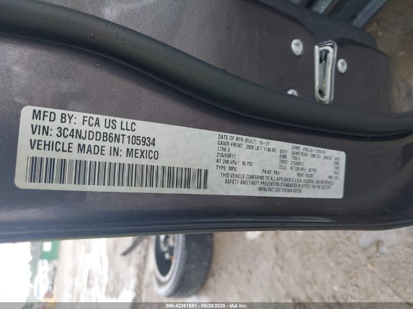 2022 Jeep Compass Trailhawk 4X4 VIN: 3C4NJDDB6NT105934 Lot: 42361551