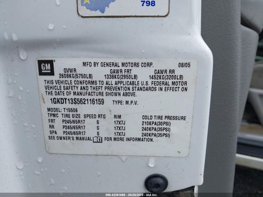 2006 GMC Envoy VIN: 1GKDT3S562116159 Lot: 42361666