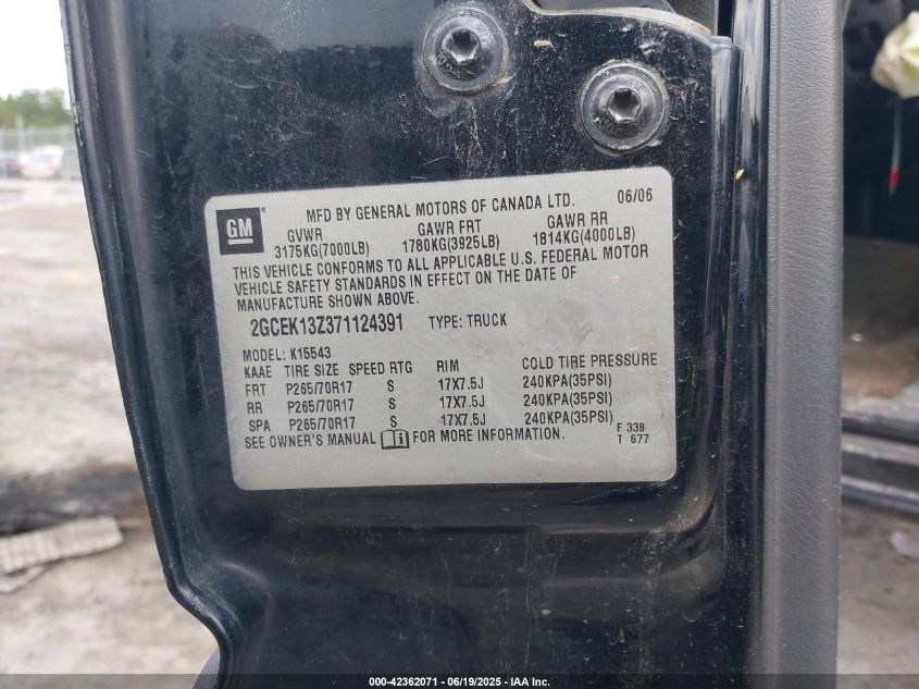 2007 Chevrolet Silverado 1500 Classic Lt1 VIN: 2GCEK13Z371124391 Lot: 42362071