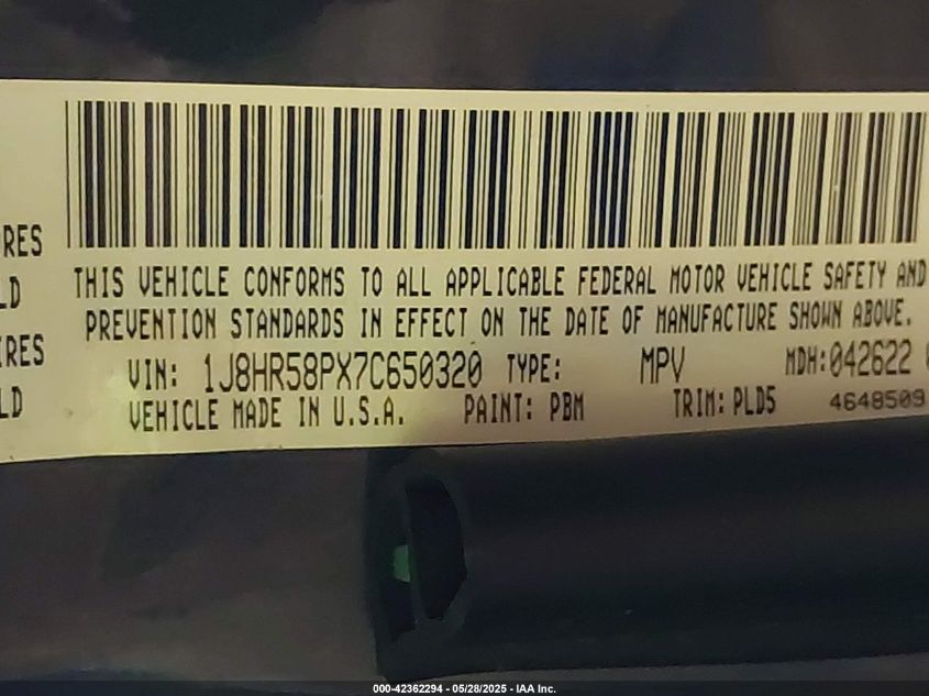 2007 Jeep Grand Cherokee Limited VIN: 1J8HR58PX7C650320 Lot: 42362294