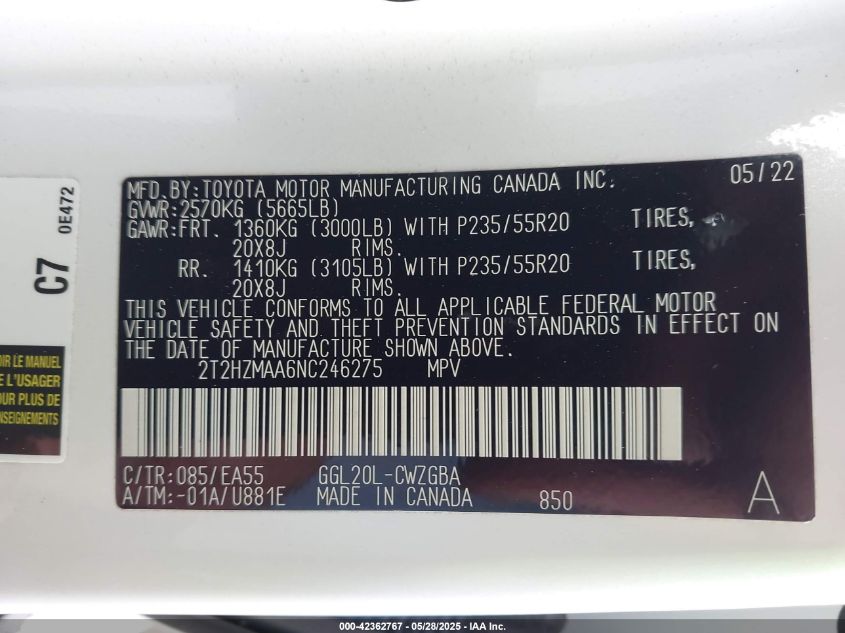 2022 Lexus RX 350 - 2T2HZMAA6NC246275