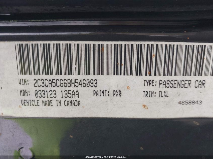 2011 Chrysler 300 Limited VIN: 2C3CA5CG6BH546093 Lot: 42362788